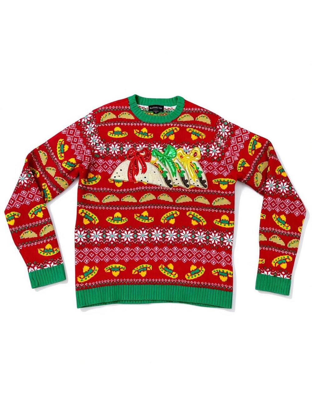Blizzard Bay Sweater Mens XL Red Taco Sombrero Novelty Ugly Christmas Pullover
